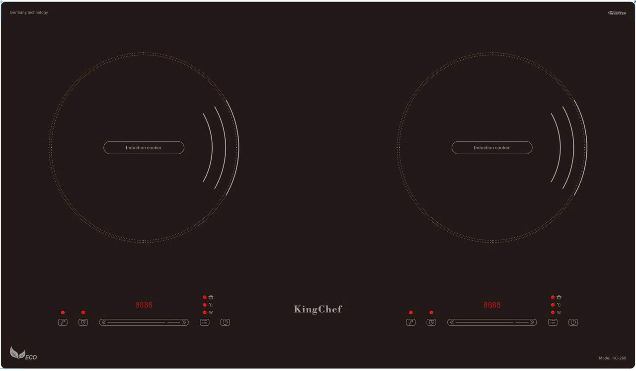 Cùng điểm qua 1 số đặc điểm của Bếp từ Kingchef KC268
Công nghệ Germany được trang bị tiên tiến nhất thế giới
Mặt kính Platinum Ceramic vân chống trơn viền inox bảo vệ mặt kính
Tự nhận diện vùng nấu
Chức năng khóa phím trẻ em an toàn
Tự động tắt bếp khi xoong nồi rời khỏi vùng nấu
Chức năng hẹn giờ thông minh, riêng biệt cho từng vùng nấu
Chức năng tạm dừng khi đun nấu Pause
Hệ thống an toàn bảo vệ bếp khi quá nhiệt, quá áp
Điện áp: 220-240V/50-60Hz
Công suất lò trái: 2200W – Booster 2400W
Công suất lò phải: 2200W – Booster 2400W
Kích thước mặt kính: 740 x 430mm
Kích thước cắt đá: 680 x 380mm
Có chế độ đun liu diu, bo vát 4 cạnh.
Made in Malaisia
